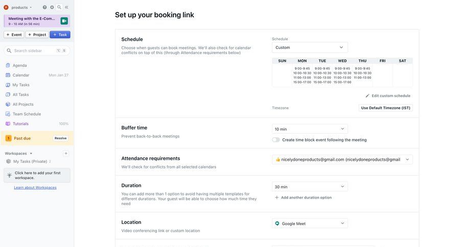 Motion
			settings form tools configuration settings sidebar navigation form schedule scheduling meetings setup table timezone selector option menu time management ui page example