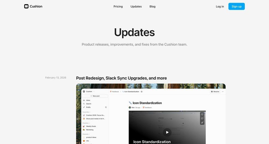 Cushion
			 team collaboration changelog ui page example