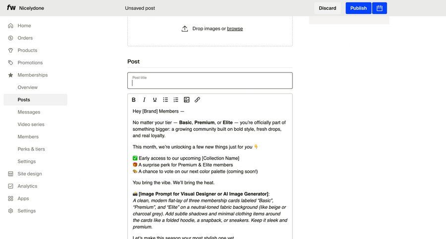 Fourthwall
			 content management form upload image sidebar communication menu ui page example