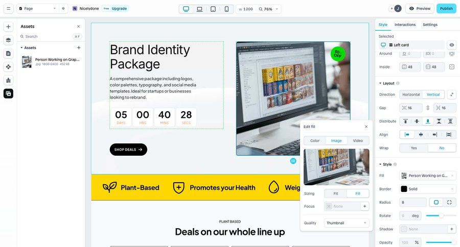 Instant
			 modal screen content management sidebar navigation editor style customization rounded corners upgrade modal video editor free account typography color palette sidebar pay paywall media assets modern ui page example