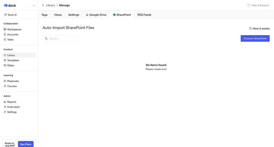 Dock
			settings empty state list integration settings content management integration setup ui page example
