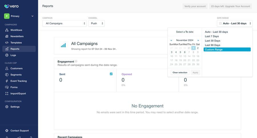Vero
			 dashboard sidebar navigation data analysis reporting screen campaign management dropdown filters sidebar date picker datepicker chonology time picker menu data visualization crm dashboard time selector ui page example