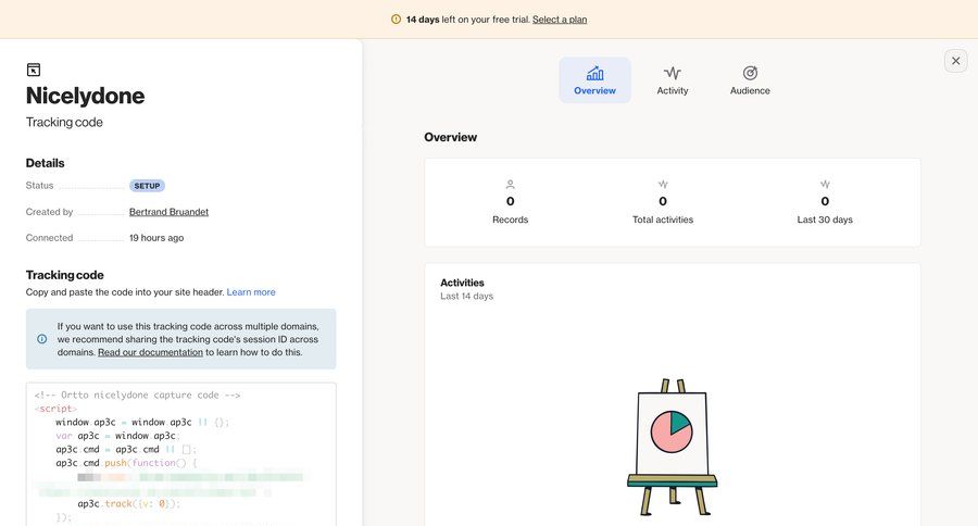 Ortto
			 sidebar analytics configuration setup analytics integration ui page example