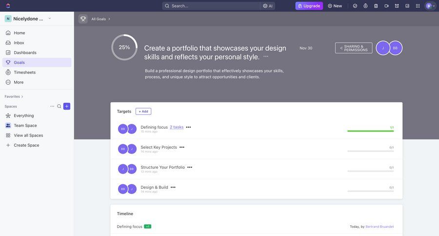 ClickUp
			 task management dashboard sidebar navigation project management progress indicator progress tracking sidebar progress progress circle progress bar modern ui page example