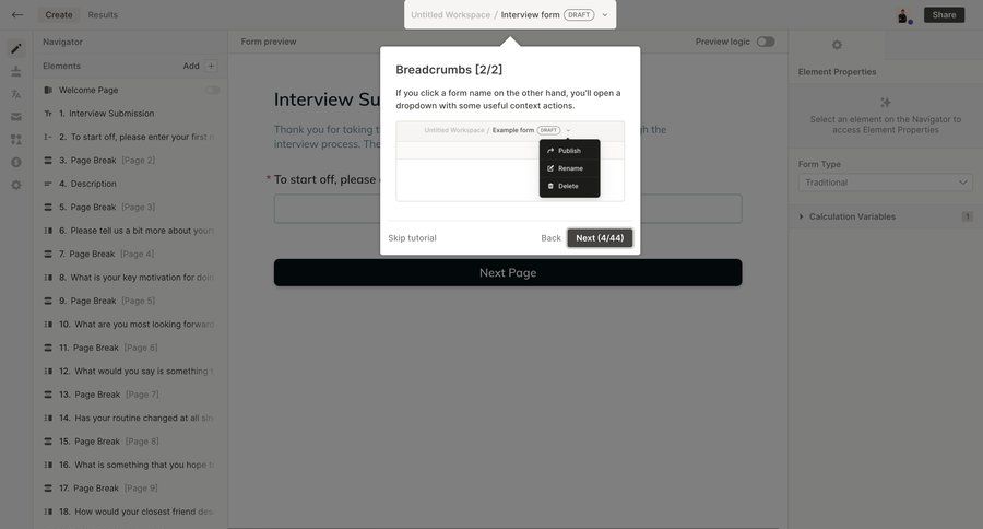QuestionScout
			 delete form modal screen editor sidebar menu ui page example