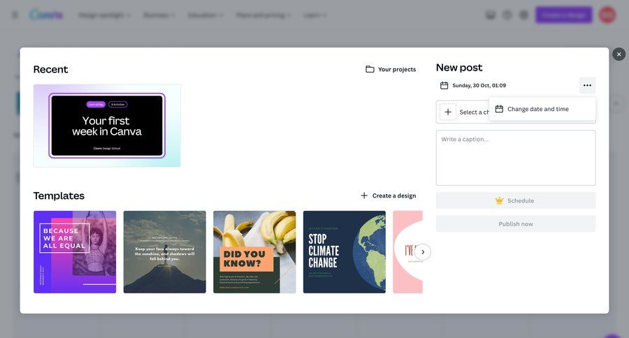 Canva
			 grid design templates template selection content scheduling bulk import bulk delete bulk edit bulk archive bulk move date picker datepicker chonology time picker ui page example