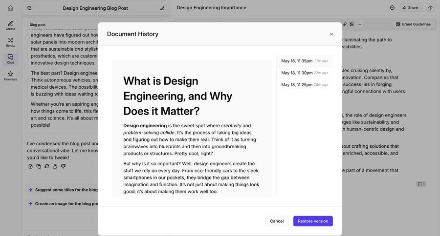 Jasper
			 modal screen content management design document editing document management cancel action version control ui page example