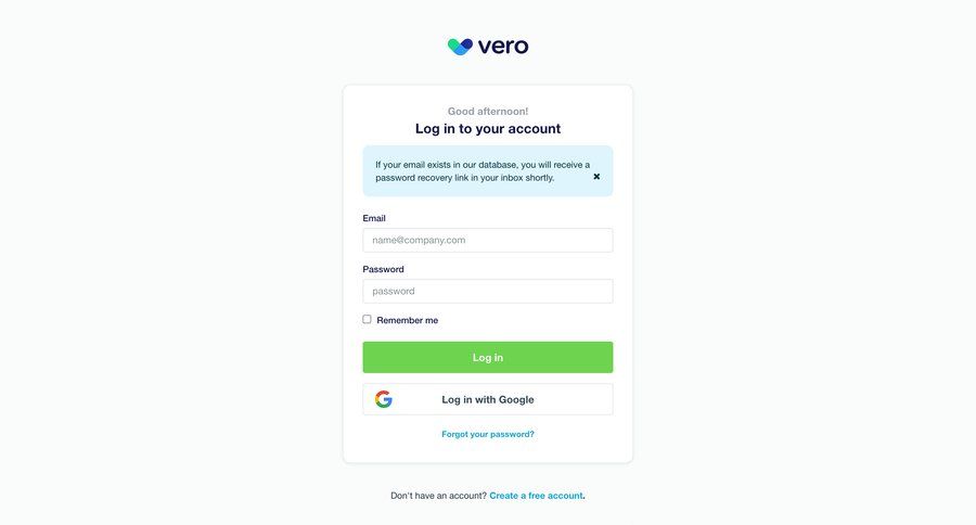 Vero
				signin page example