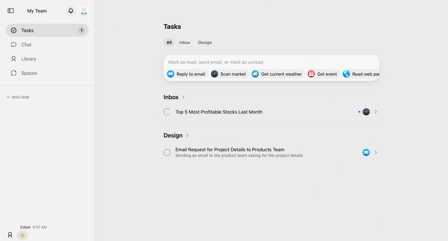 Cobot
			list team filters task management sidebar navigation design inbox ui page example