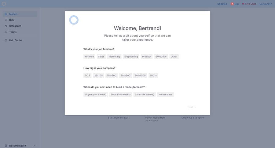 Causal
				onboarding page example