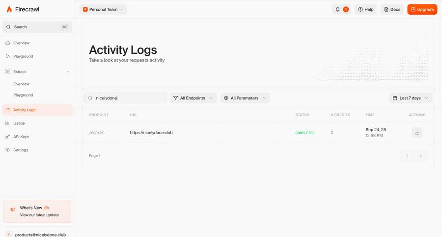 Firecrawl
			 dashboard sidebar navigation download table date filter pagination ui page example