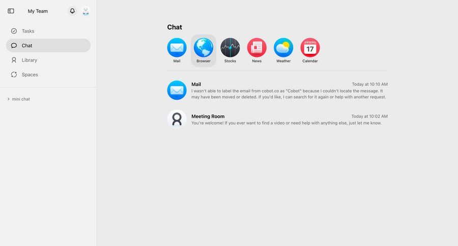 Cobot
			 collaboration sidebar navigation project collaboration sidebar communication chat ui page example