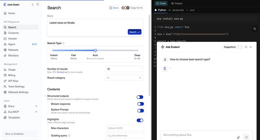 Exa
			 configuration dashboard artificial intelligence conversational interface sidebar chat chat interface modern chatbot api integration ui page example