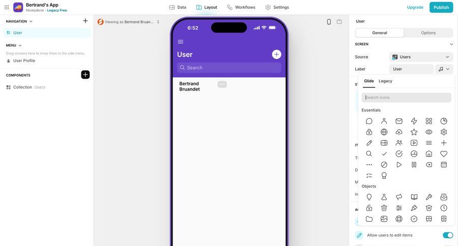 Glide
			 user permissions search bar configuration screen ui page example