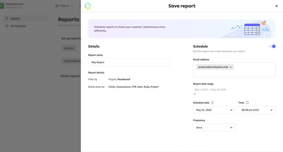 Creatopy
			 modal screen configuration form schedule email ui page example