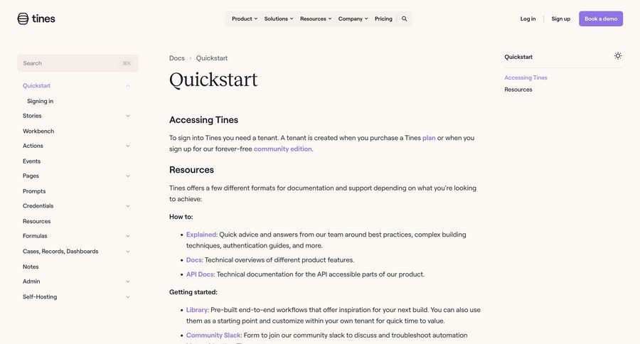 Tines
			 doc documentation case studies docs quick actions ui page example