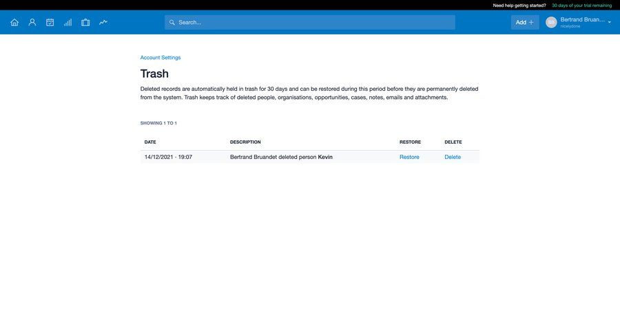 Capsule
			list trash & archive data management settings account management delete account settings user account junk table ui page example