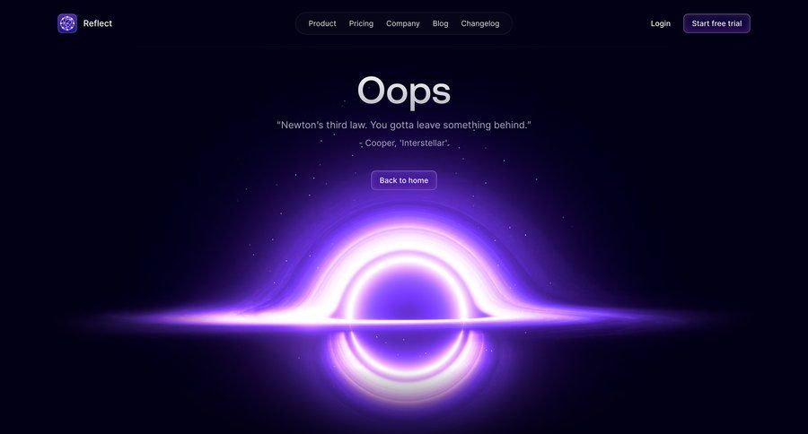Reflect
			 call to action changelog page not found not found lost ui page example