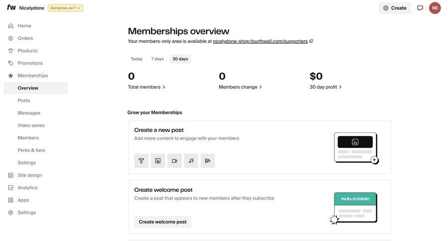 Fourthwall
			 settings e-commerce dashboard messages card layout ui page example