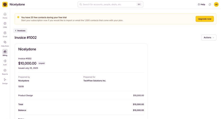 Outseta
			 sidebar trial banner billing portal ui page example