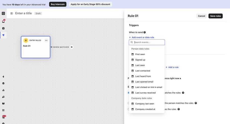 Intercom
			 modal screen configuration workflow form automation cancel trial menu contextual help rule engine ui page example