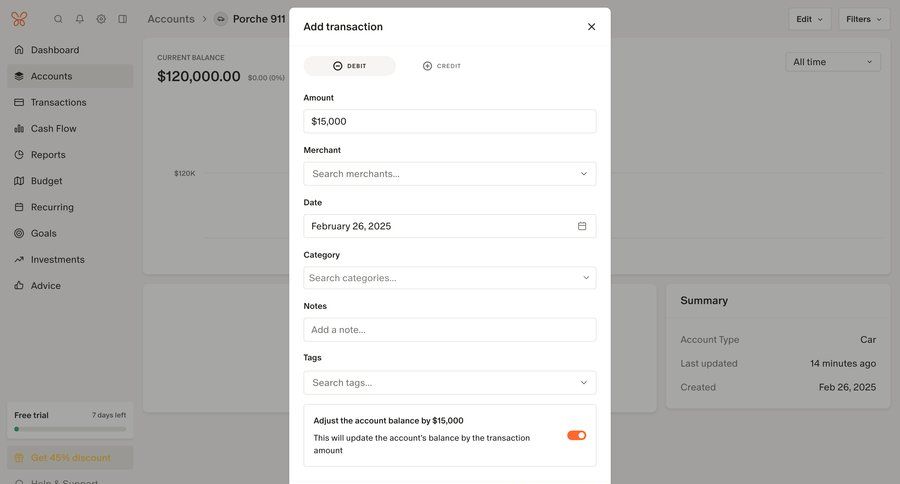 Monarch
			 form finance tagging modal finance free trial cancel trial information page detail view date picker info view transaction history ui page example
