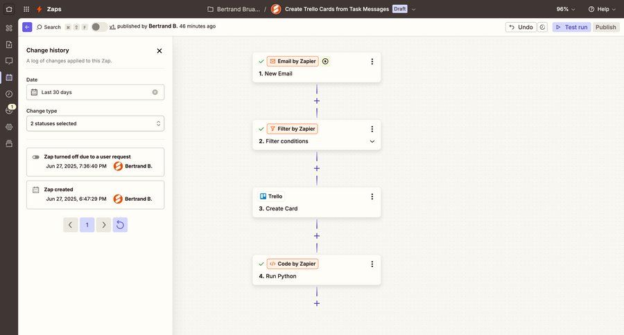 Zapier
			 grid sidebar form data visualization integration automation pagination workflow configuration integration setup review workflow management workflow builder workflow configuration workflow creation workflow screen workflow editor node based editor audit log ui page example