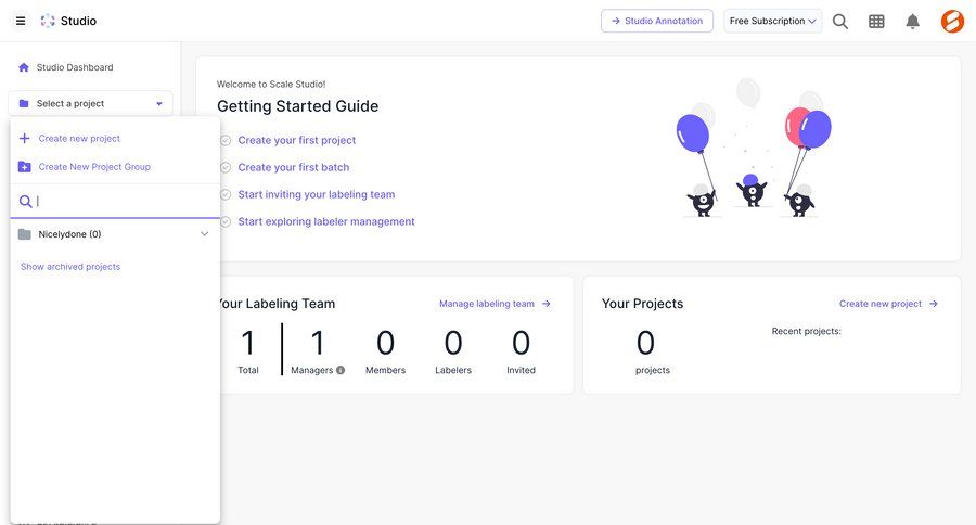 Scale
			 team collaboration dashboard sidebar navigation project management artificial intelligence onboarding project creation tutorial card layout ui page example