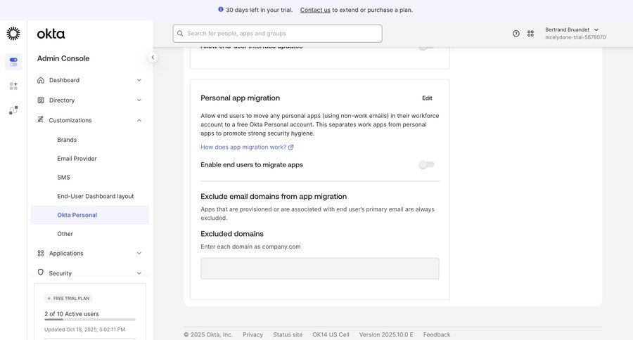 Okta
				settings ui page example