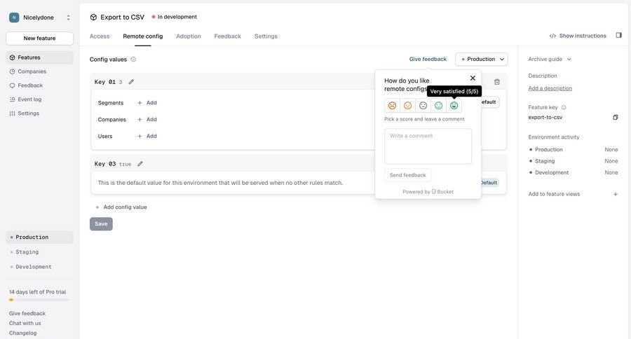 Reflag
			 configuration feedback collection user feedback configuration screen ui page example