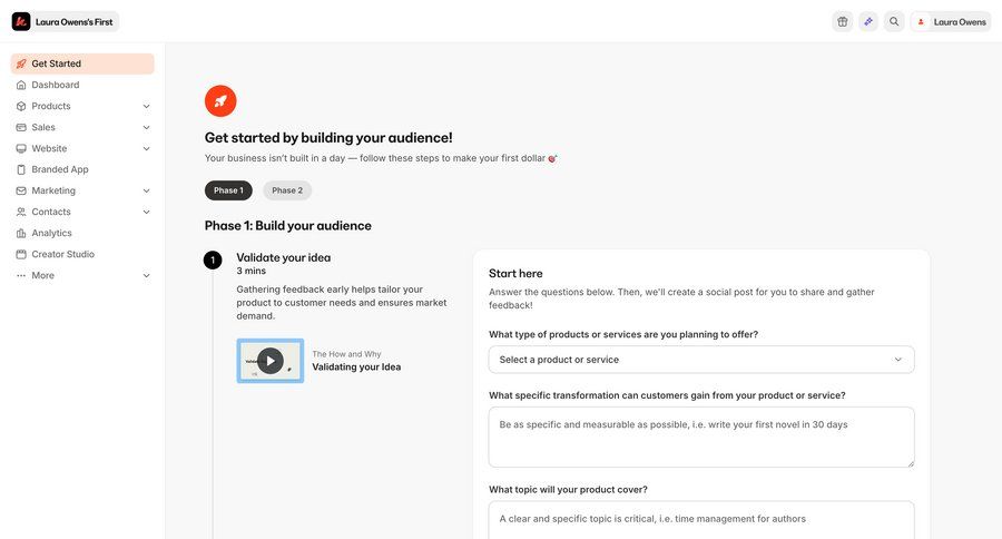 Kajabi
			 e-commerce sidebar navigation onboarding account setup file upload content blocks wizard color palette color theme setup on boarding modern file picker ui page example