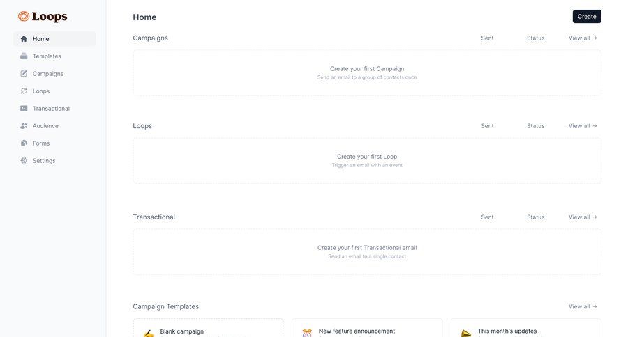 Loops
			 dashboard sidebar navigation automation hierarchical content dashboard overview customer communication template selection sidebar create campaign creation ui page example