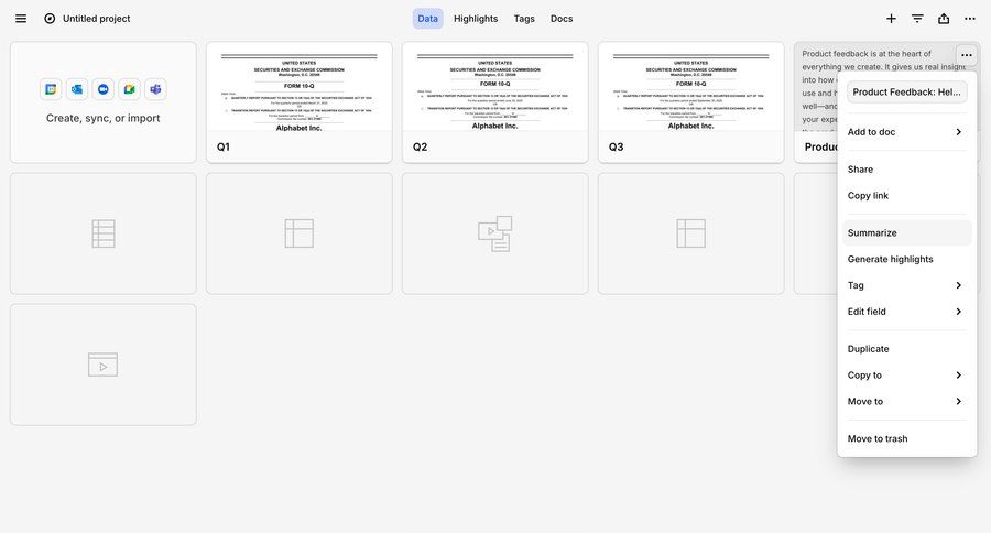 Dovetail
			 data management ui page example