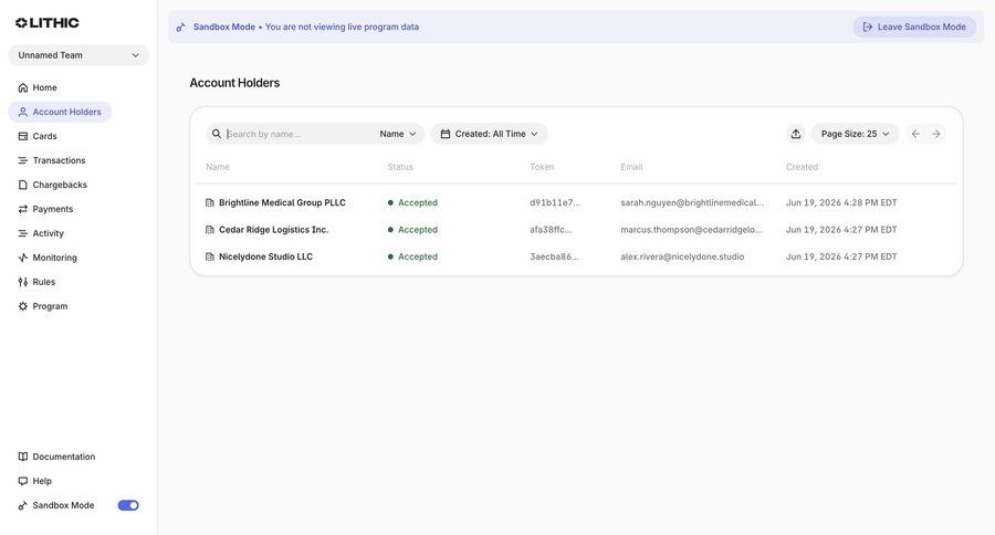 Lithic
			 user management ui page example