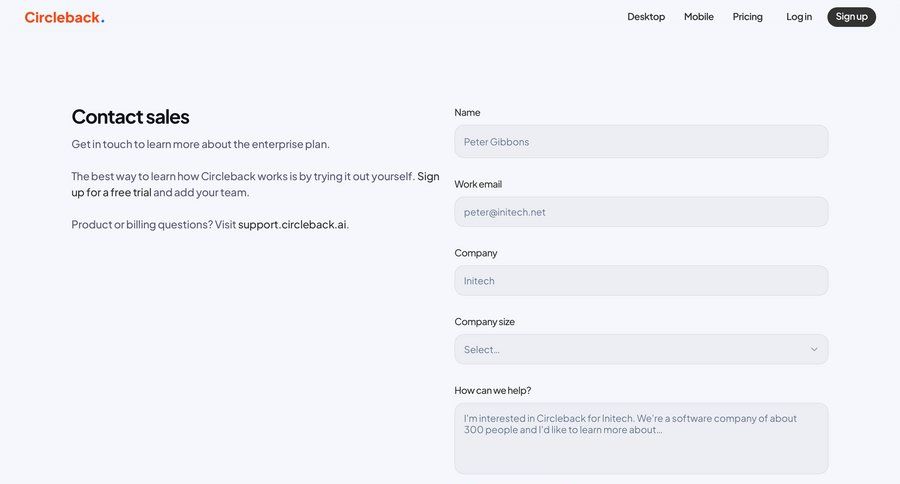 Circleback
				form ui page example