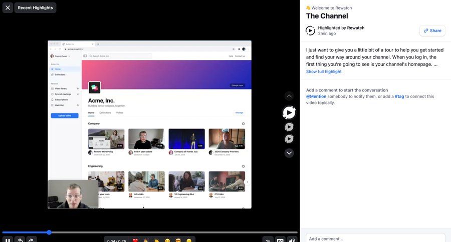Rewatch
			detail page player collaboration sidebar navigation grid channel management video player sidebar communication menu progress bar modern ui page example