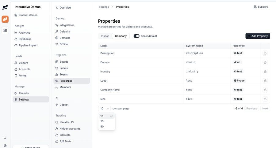 Navattic
			 data management ui page example