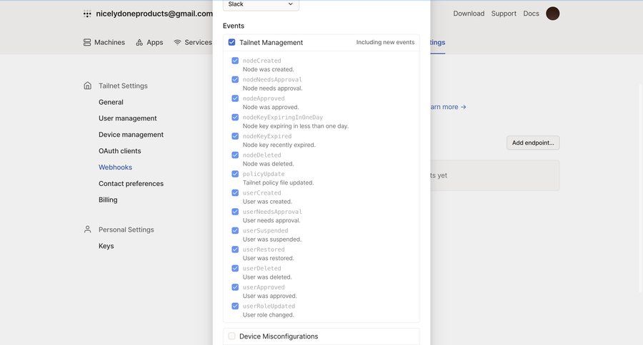 Tailscale
			 modal screen configuration settings user role monitoring event management ui page example