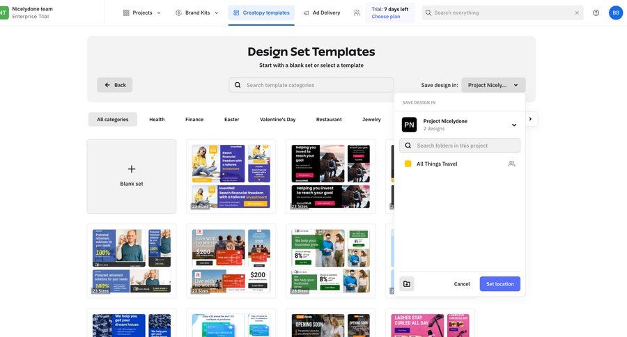 Creatopy
			 e-commerce grid finance design templates template library template selection ui page example