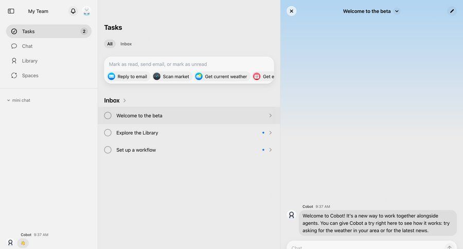 Cobot
			list onboarding messaging team task management dashboard sidebar navigation chat messages menu ui page example