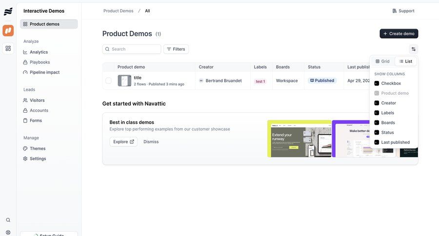 Navattic
			 dashboard sidebar navigation onboarding progress indicator content recommendation data display hierarchical navigation sidebar modern card layout ui page example