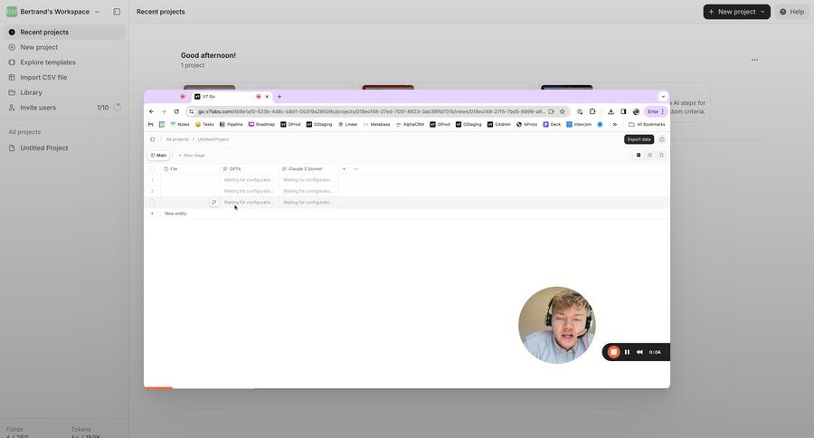 V7
			 data management sidebar navigation project management artificial intelligence data analysis video player call recording sidebar import file menu progress bar table ui page example