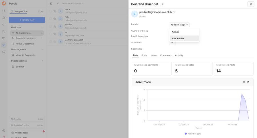 FeatureOS
			profile list detail page form user management grid activity tracking full screen modal user data user profile data visualization analytics ui page example