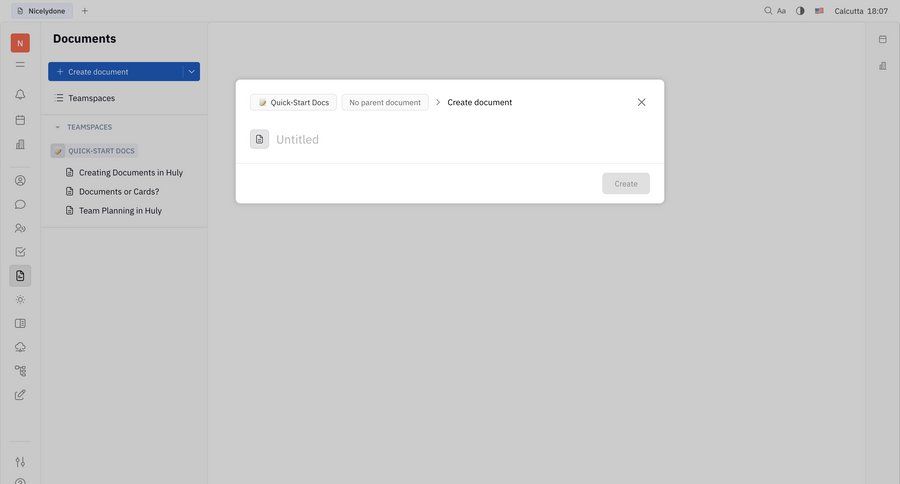 Huly
			 knowledge base document creation ui page example