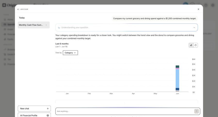 Origin Financial
			 data visualization chat interface ui page example