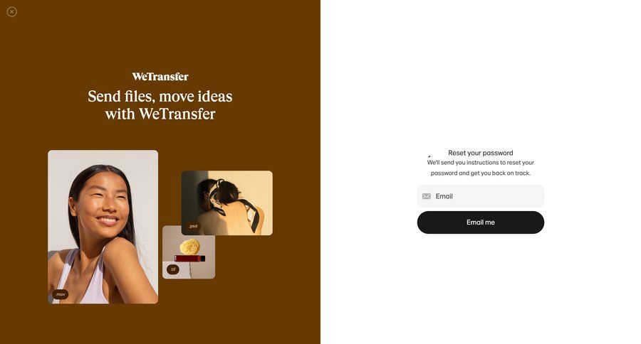 WeTransfer
			 account management form login security connection auth signin login page cards ui ui page example