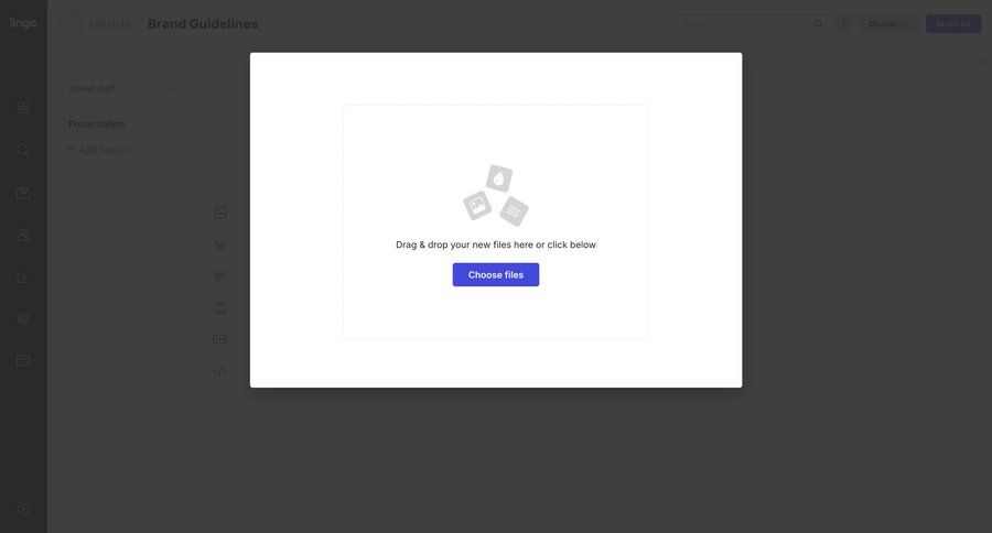 Lingo
			 collaboration onboarding design file upload file management drag and drop full screen modal upload file file upload ui ui page example