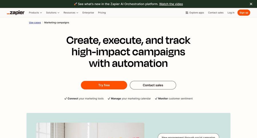 Zapier
			 workflow automation marketing automation campaign management b2b marketing ui page example
