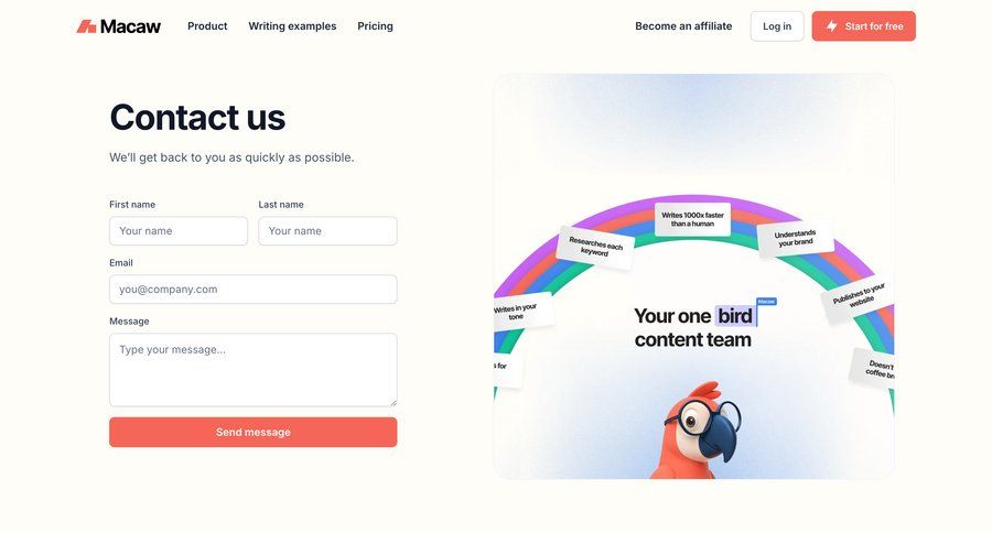 Macaw
			 contact us ui page example