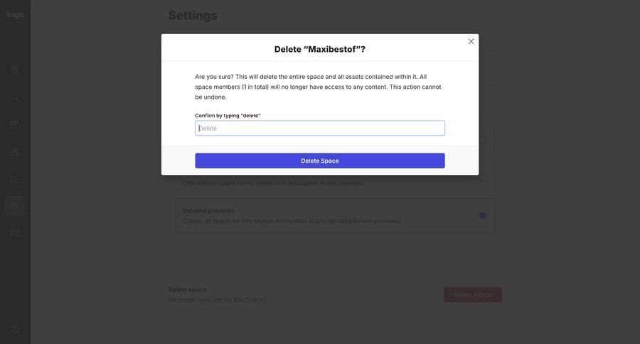 Lingo
			 settings account management delete confirmation account settings account deletion confirmation message ui page example